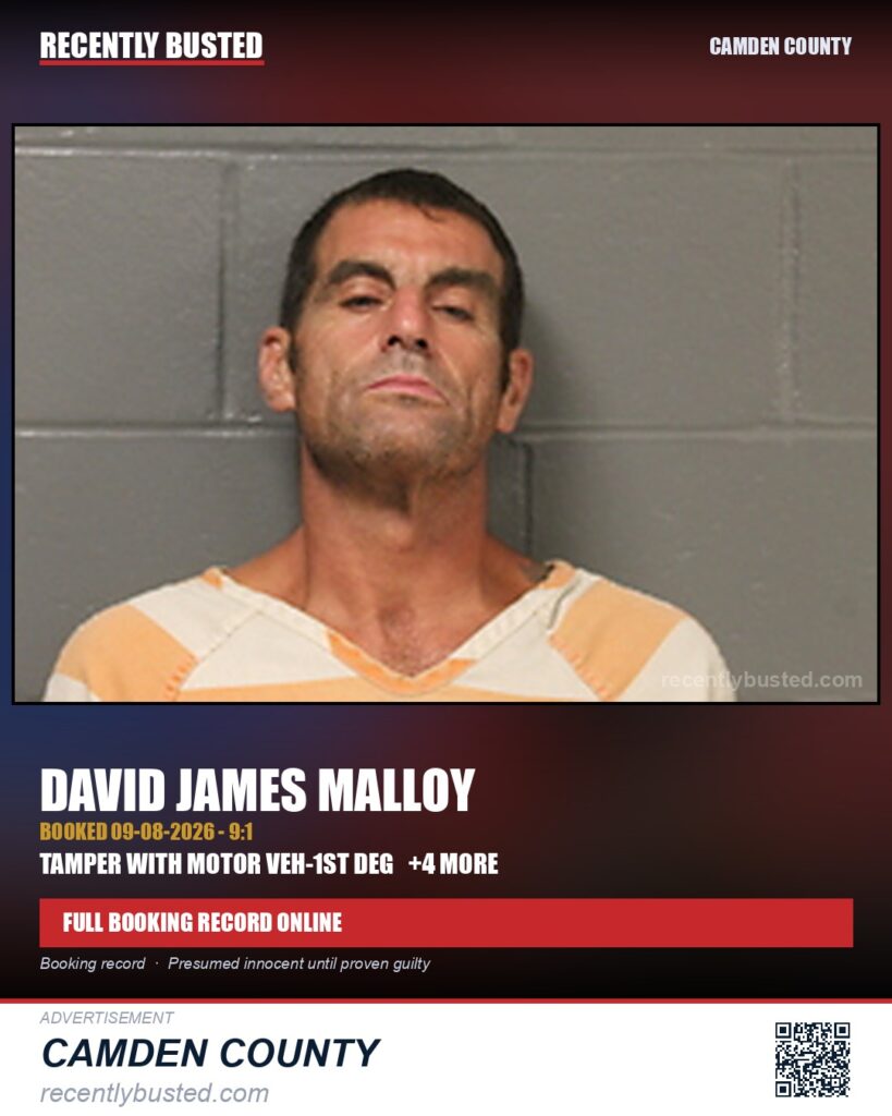 Malloy, David James — arrest record card, Camden County
