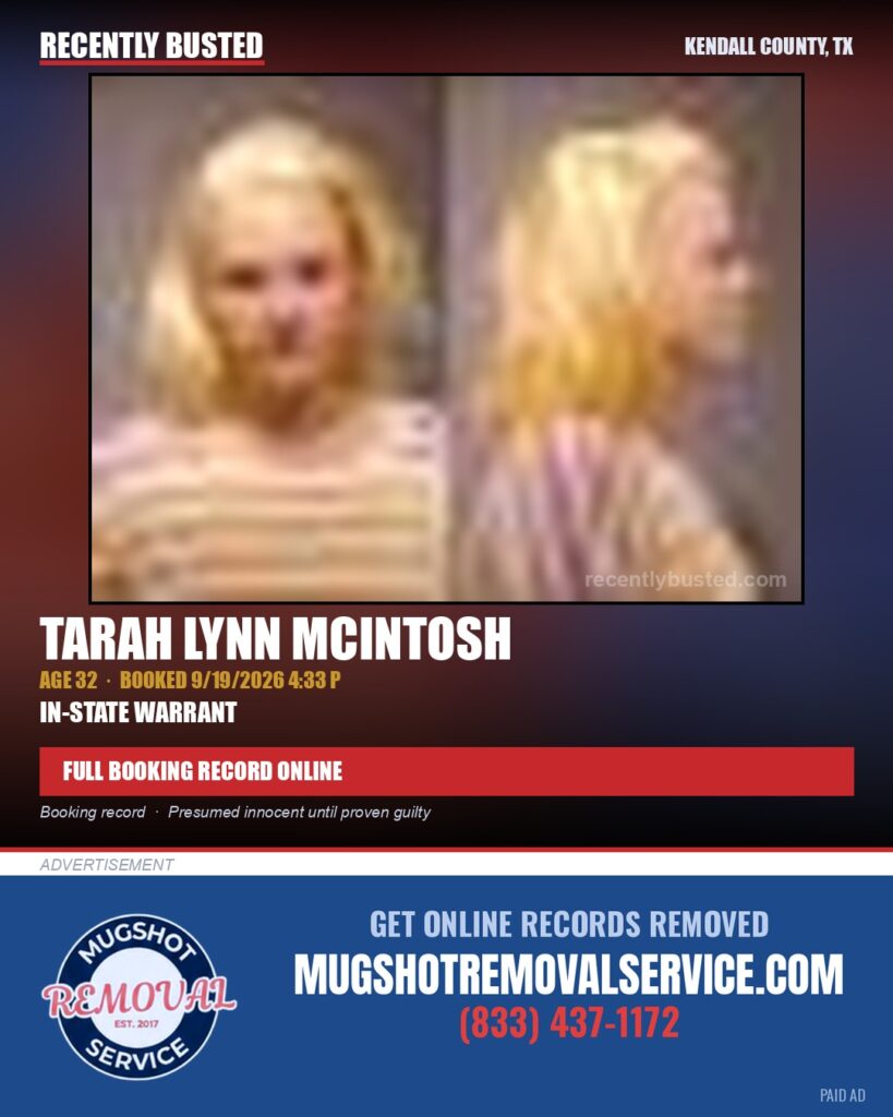 MCINTOSH, TARAH LYNN — arrest record card, Kendall County, Illinois