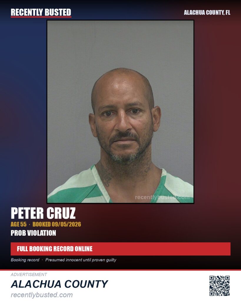Peter Cruz — arrest record card, Alachua County, Florida