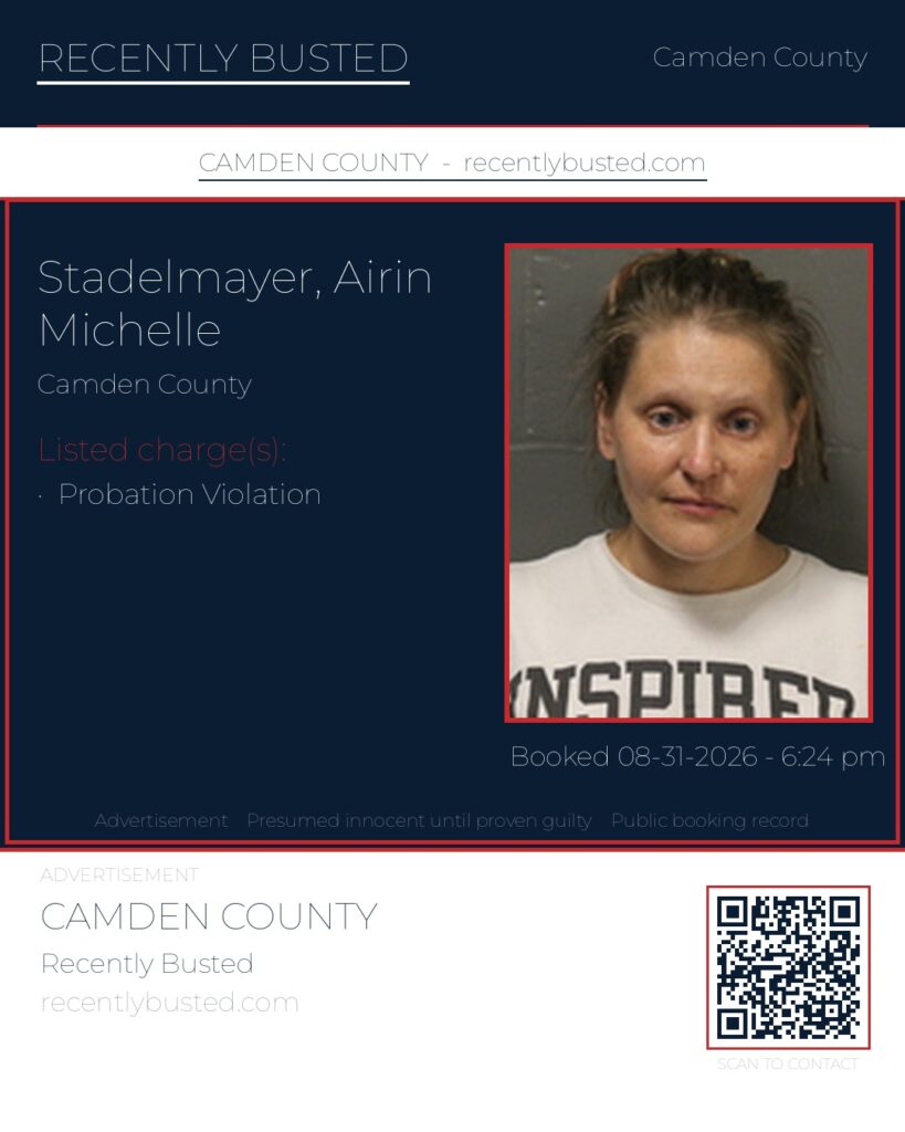 Stadelmayer, Airin Michelle — arrest record card, Camden County