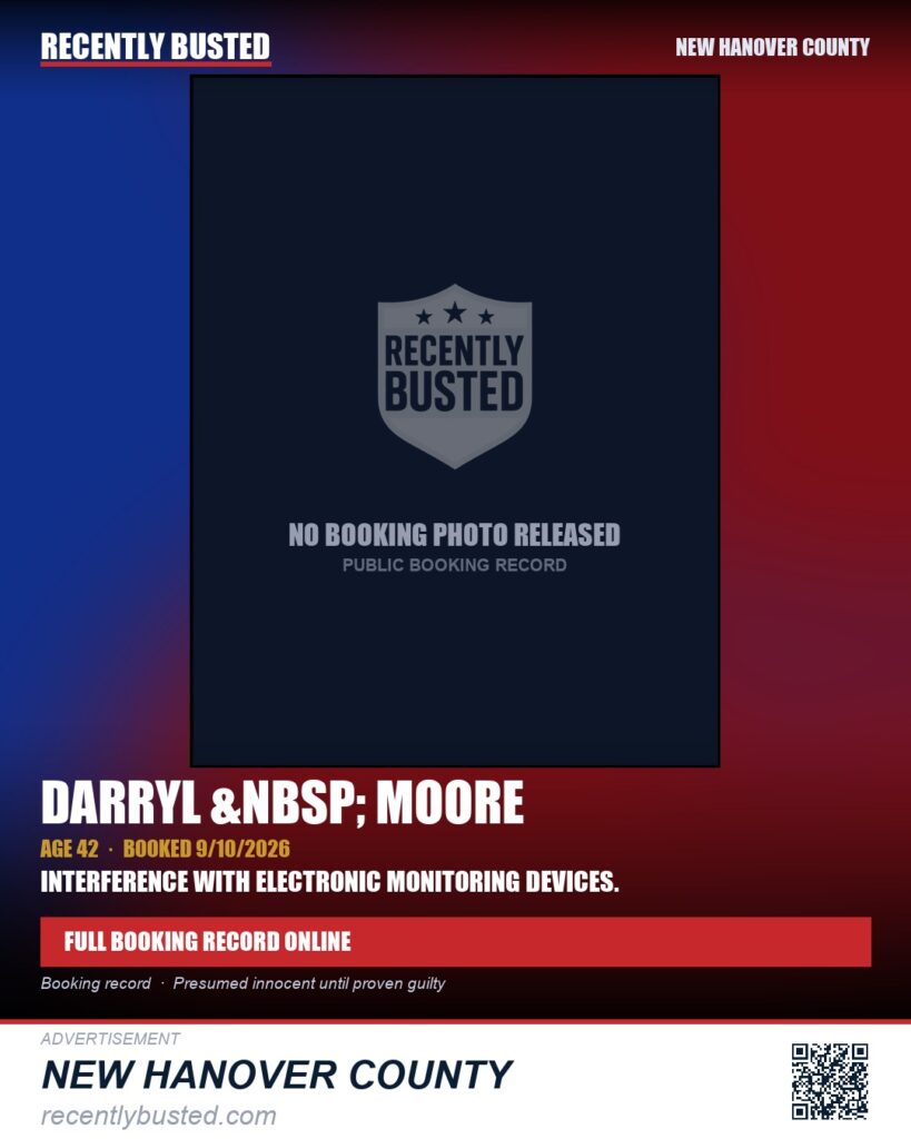 DARRYL &nbsp; MOORE — arrest record card, New Hanover County