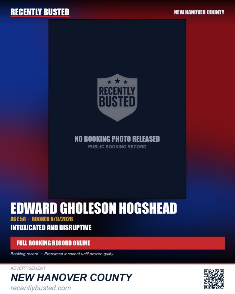EDWARD GHOLESON HOGSHEAD — arrest record card, New Hanover County