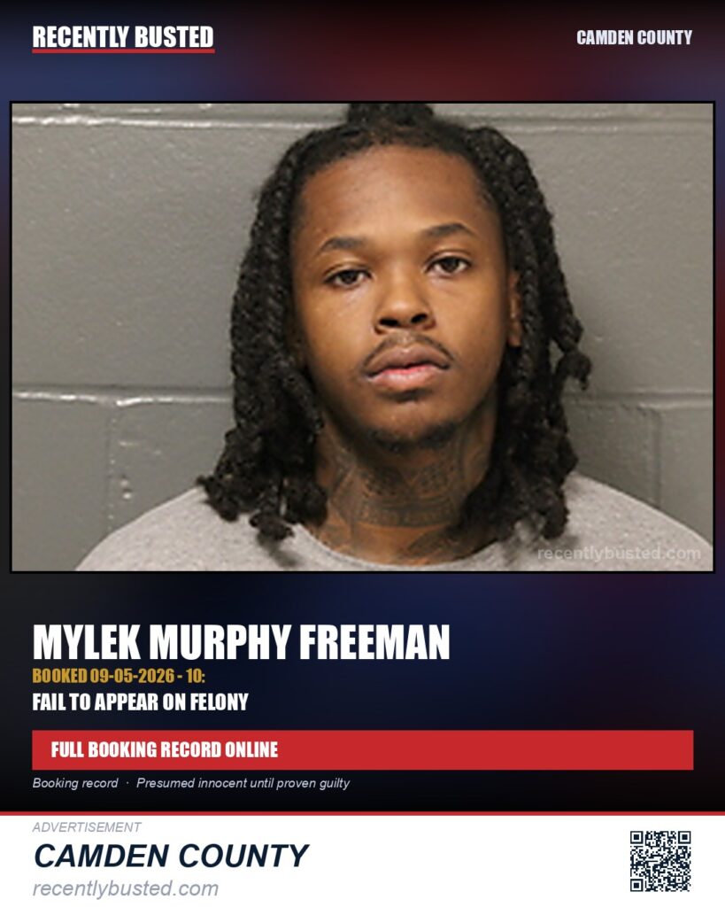 Freeman, Mylek Murphy — arrest record card, Camden County