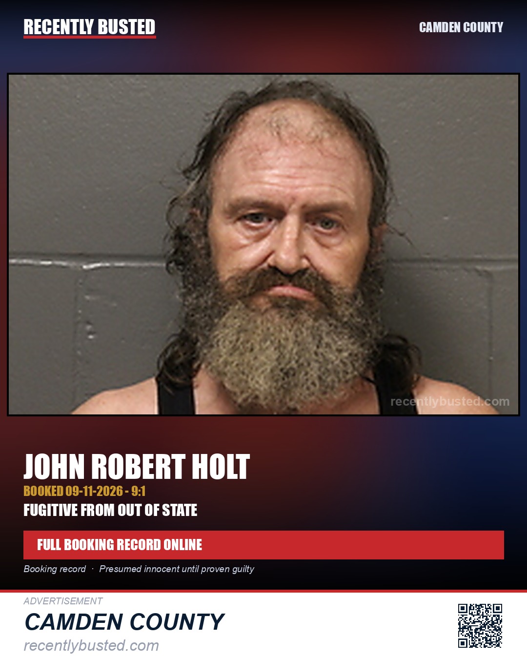 Holt, John Robert — arrest record card, Camden County