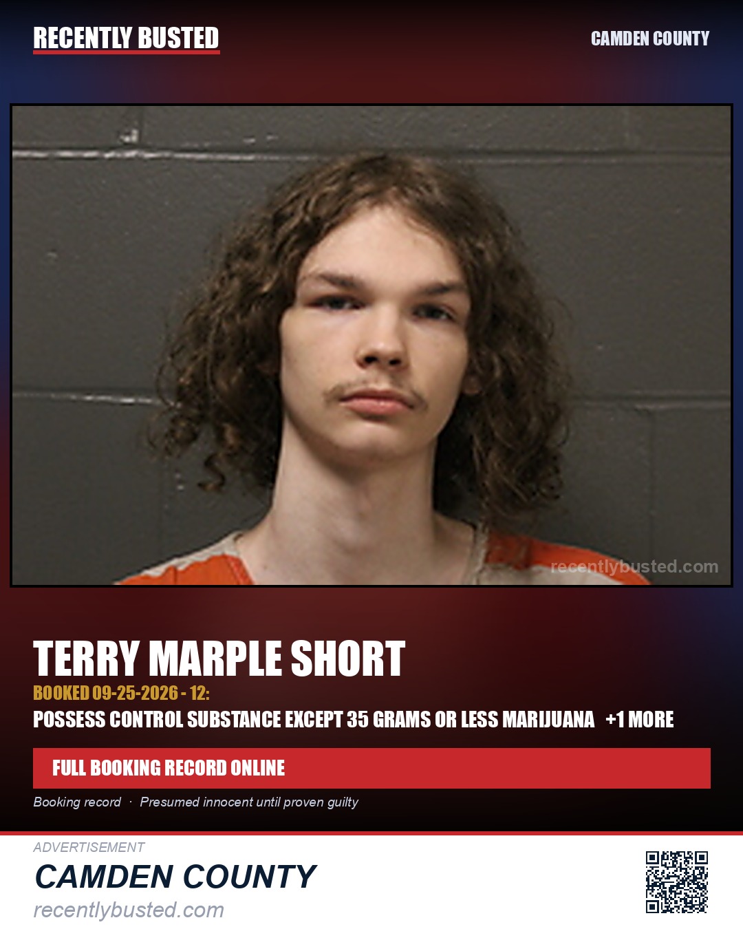 Short, Terry Marple — arrest record card, Camden County