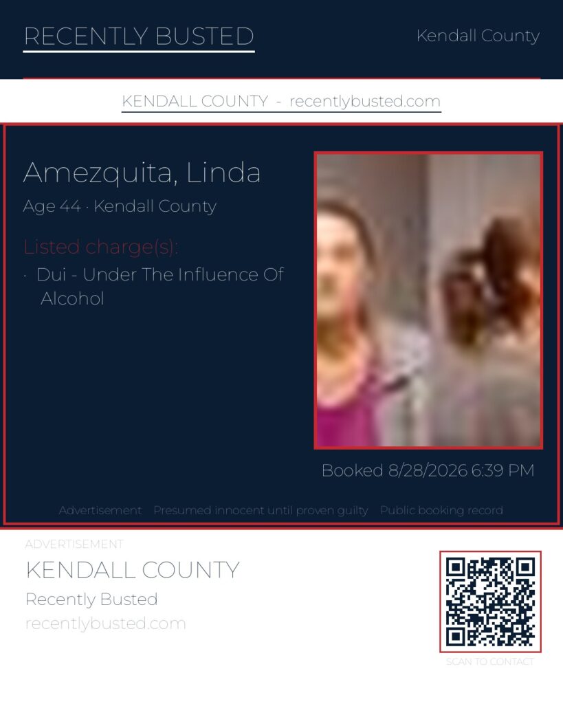 AMEZQUITA, LINDA — arrest record card, Kendall County, Illinois
