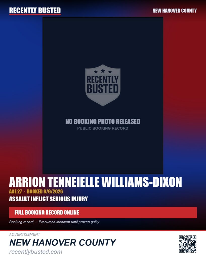ARRION TENNEIELLE WILLIAMS-DIXON — arrest record card, New Hanover