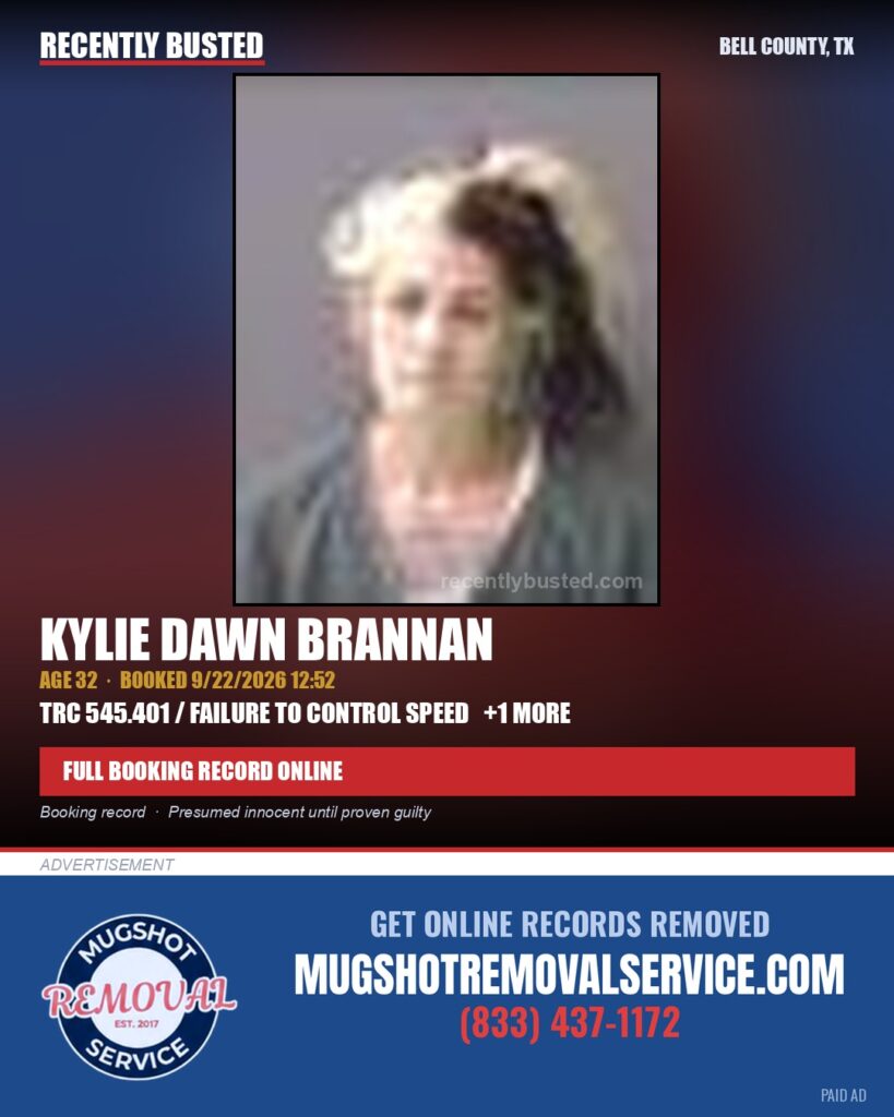 BRANNAN, KYLIE DAWN — arrest record card, Bell County, Texas