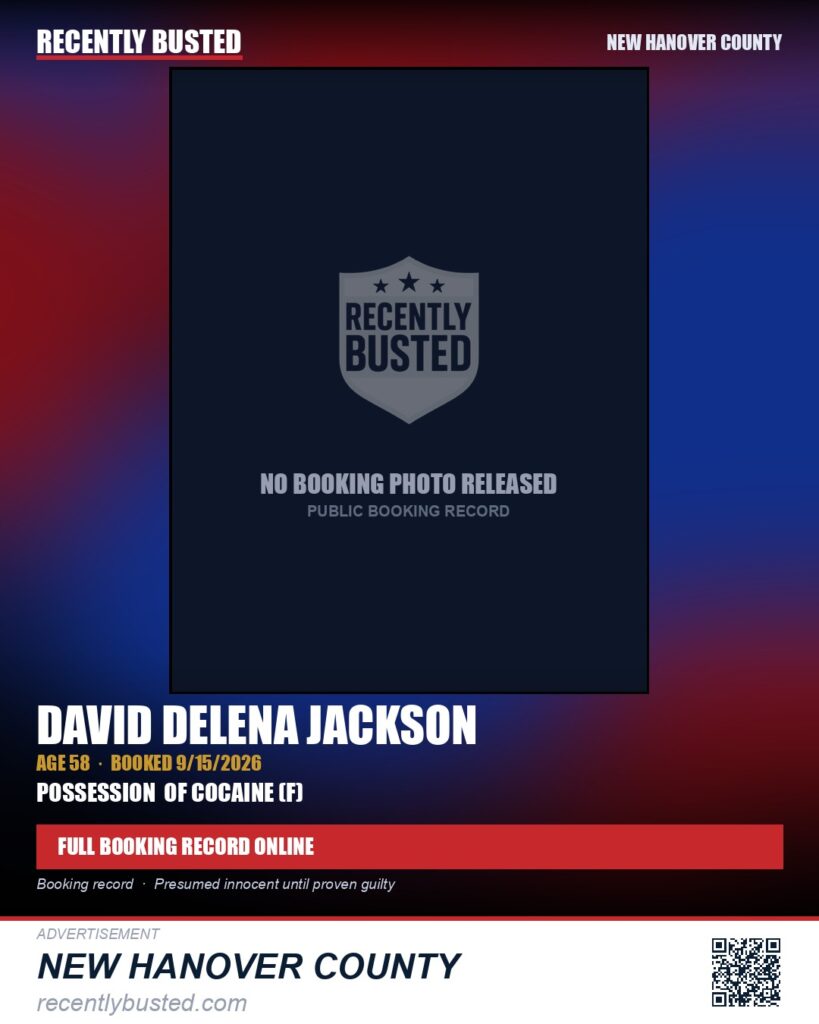 DAVID DELENA JACKSON — arrest record card, New Hanover County