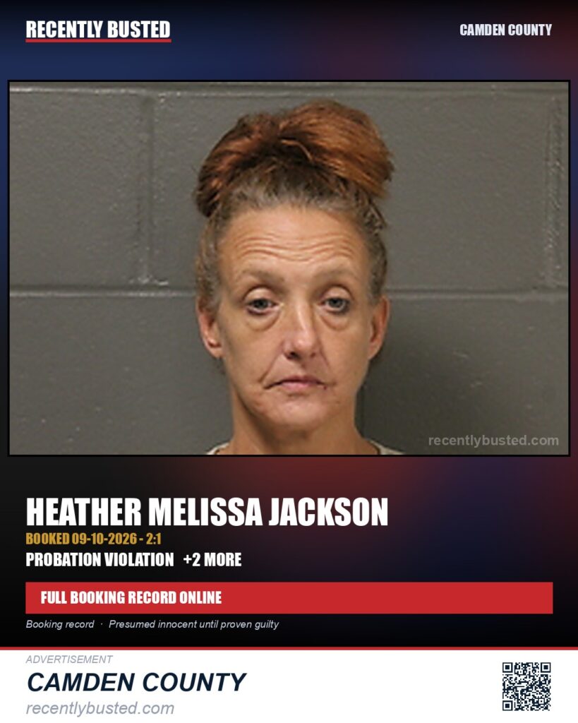 Jackson, Heather Melissa — arrest record card, Camden County