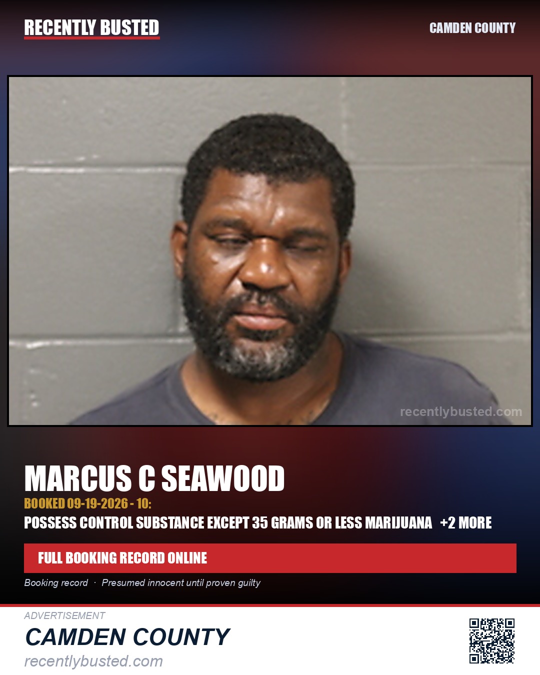 Seawood, Marcus C — arrest record card, Camden County