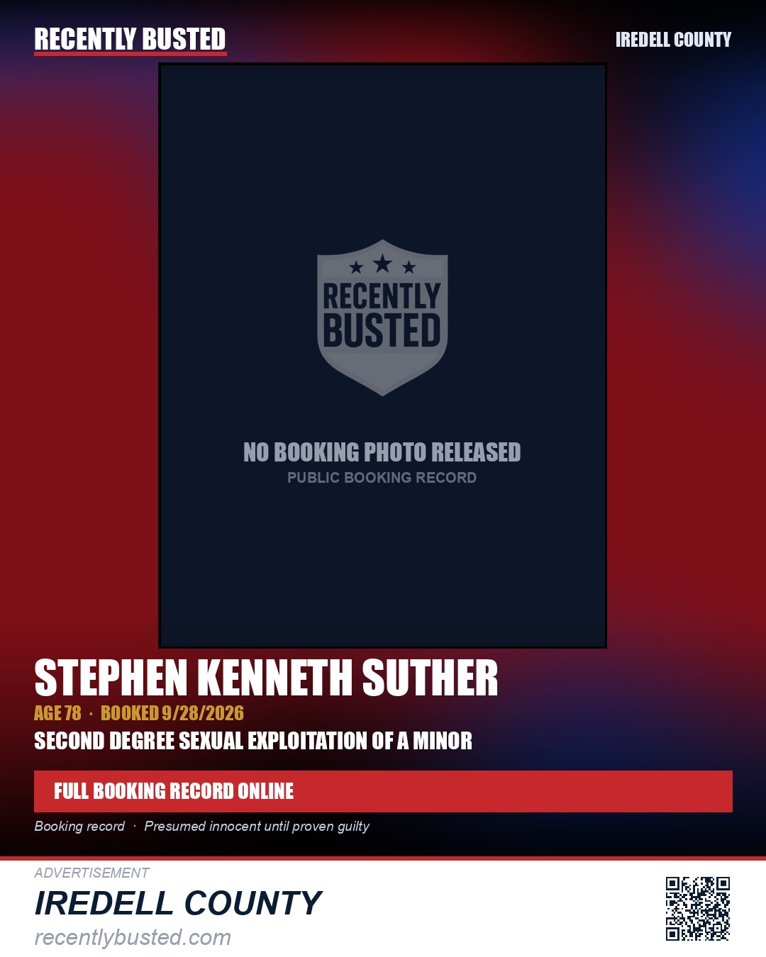 STEPHEN KENNETH SUTHER — arrest record card, Iredell County