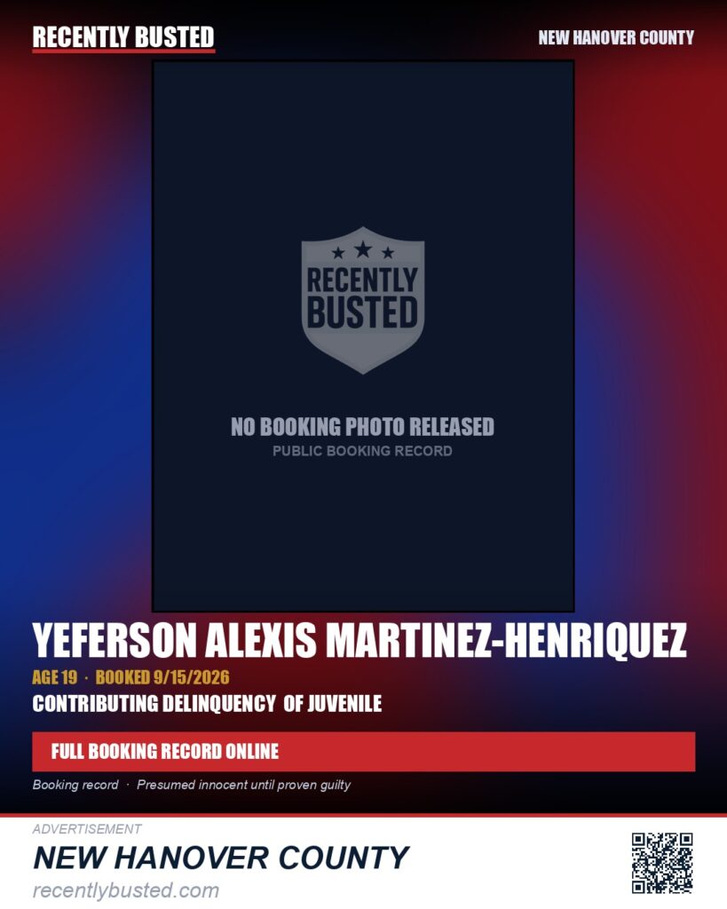 YEFERSON ALEXIS MARTINEZ-HENRIQUEZ — arrest record card, New Hanover