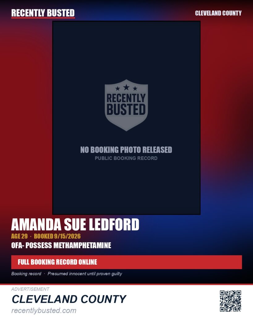 AMANDA SUE LEDFORD — arrest record card, Cleveland County