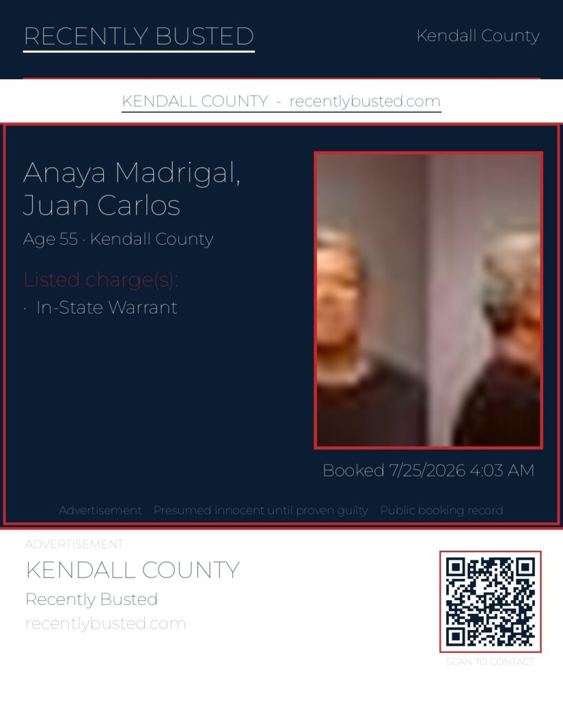 ANAYA MADRIGAL, JUAN CARLOS — arrest record card, Kendall County, Illinois