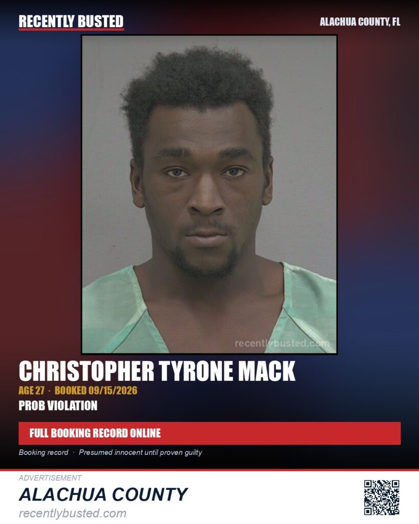 Christopher Tyrone Mack — arrest record card, Alachua County, Florida