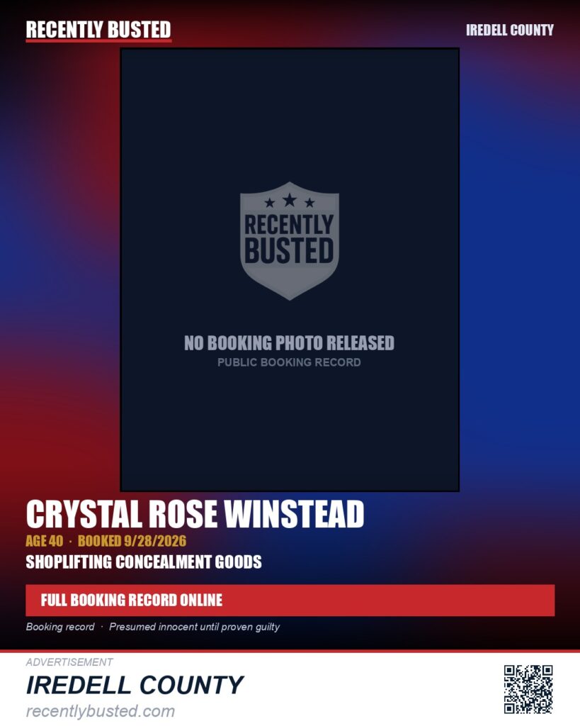 CRYSTAL ROSE WINSTEAD — arrest record card, Iredell County