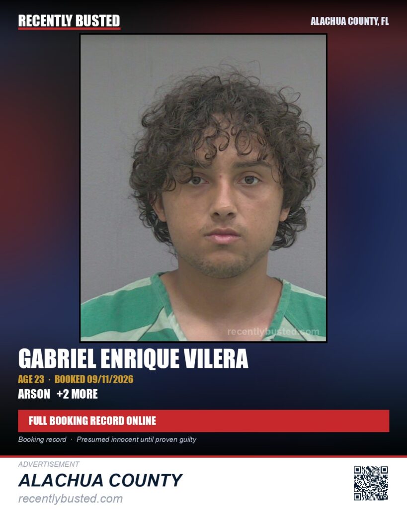 Gabriel Enrique Vilera — arrest record card, Alachua County, Florida