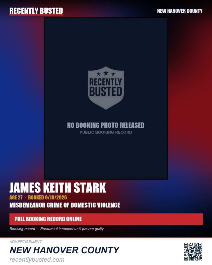 JAMES KEITH STARK — arrest record card, New Hanover County