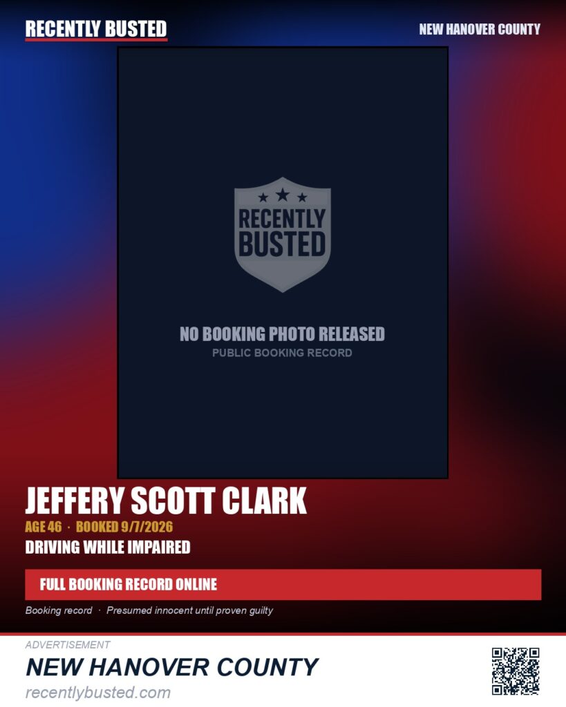 JEFFERY SCOTT CLARK — arrest record card, New Hanover County