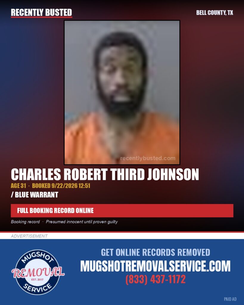 JOHNSON, CHARLES ROBERT THIRD — arrest record card, Bell County, Texas