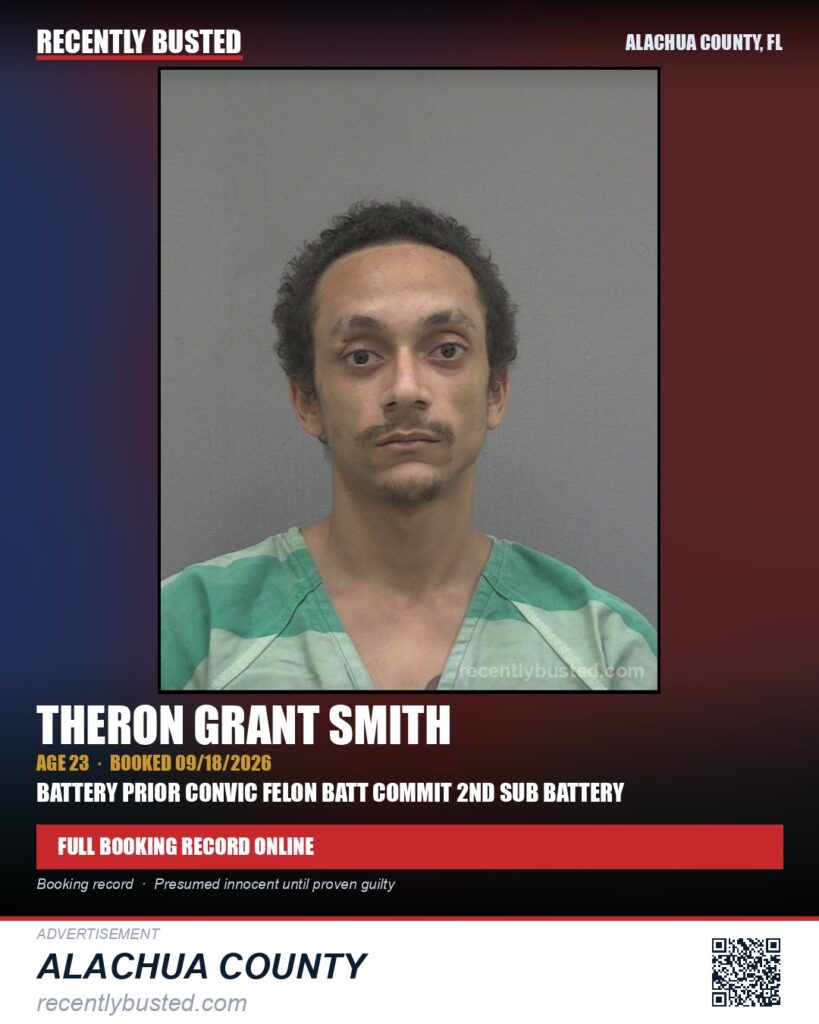 Theron Grant Smith — arrest record card, Alachua County, Florida