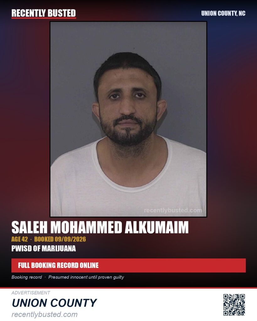 ALKUMAIM, SALEH MOHAMMED — arrest record card, Union County, North Carolina