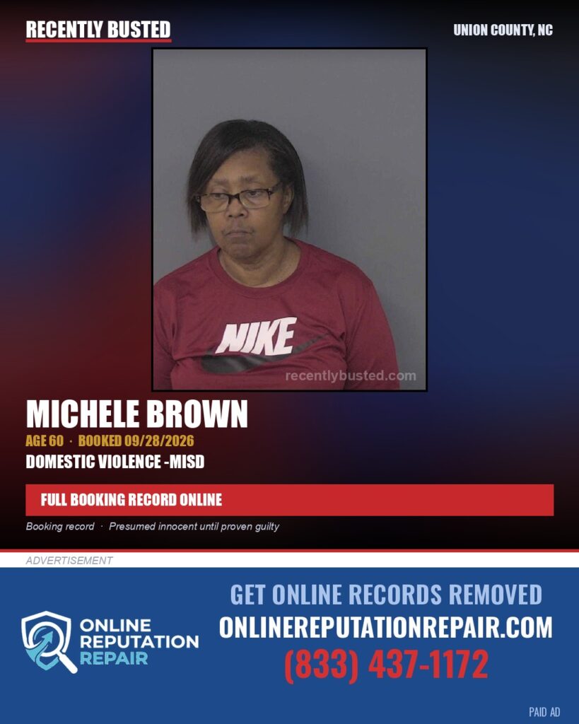 BROWN, MICHELE — arrest record card, Union County, North Carolina