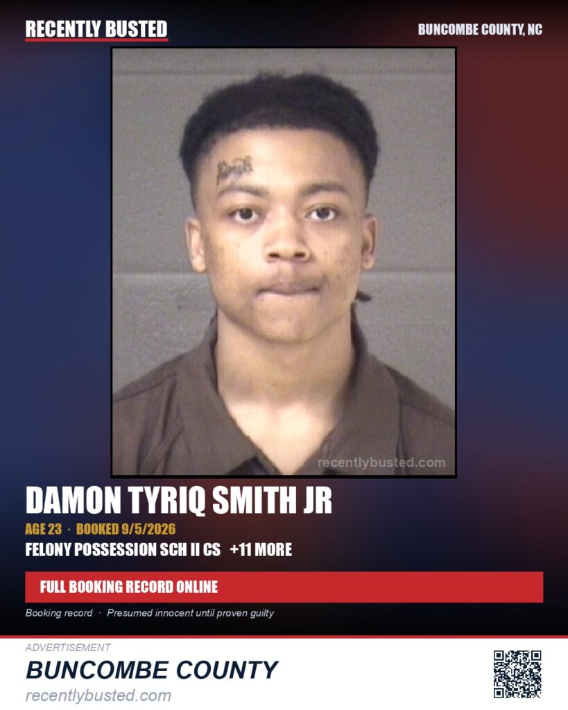 DAMON TYRIQ SMITH JR — arrest record card, Buncombe County, North Carolina