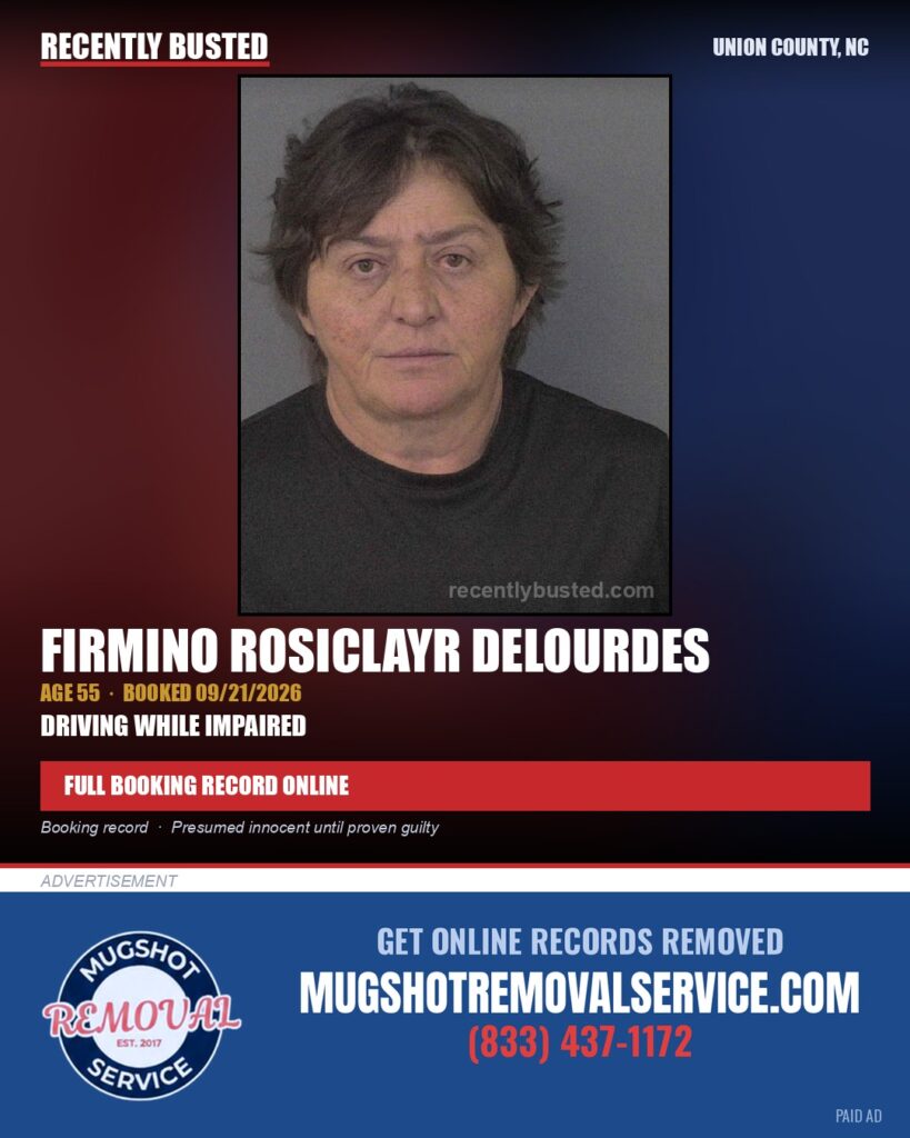 DELOURDES, FIRMINO ROSICLAYR — arrest record card, Union County, North Carolina