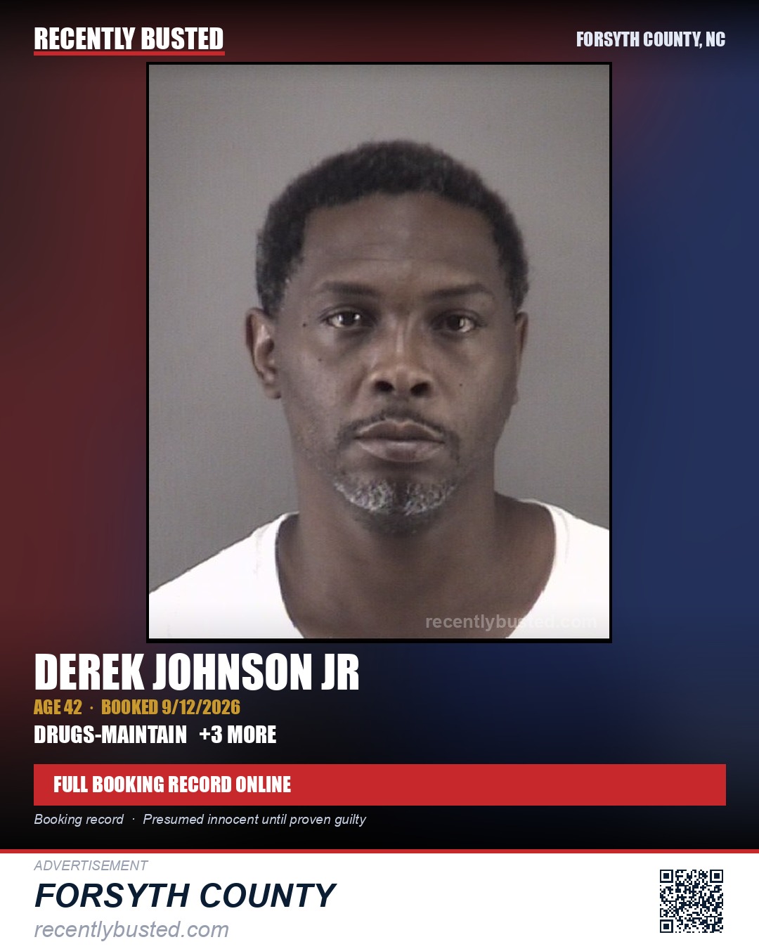 DEREK JOHNSON JR — arrest record card, Forsyth County, North Carolina
