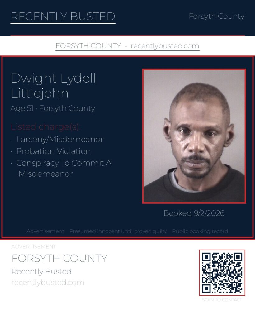 DWIGHT LYDELL LITTLEJOHN — arrest record card, Forsyth County, North Carolina