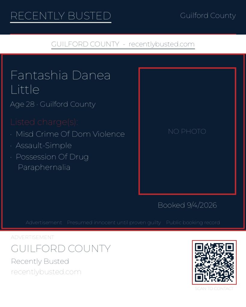 FANTASHIA DANEA LITTLE — arrest record card, Guilford County, North Carolina