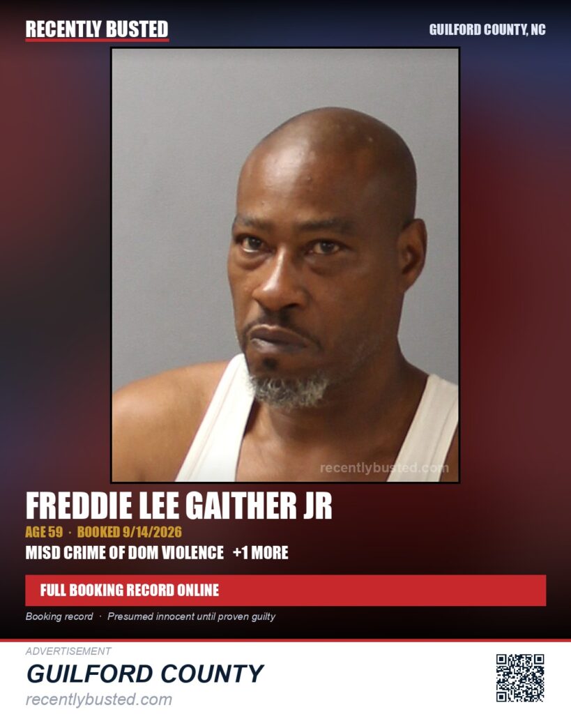 FREDDIE LEE GAITHER JR — arrest record card, Guilford County, North Carolina