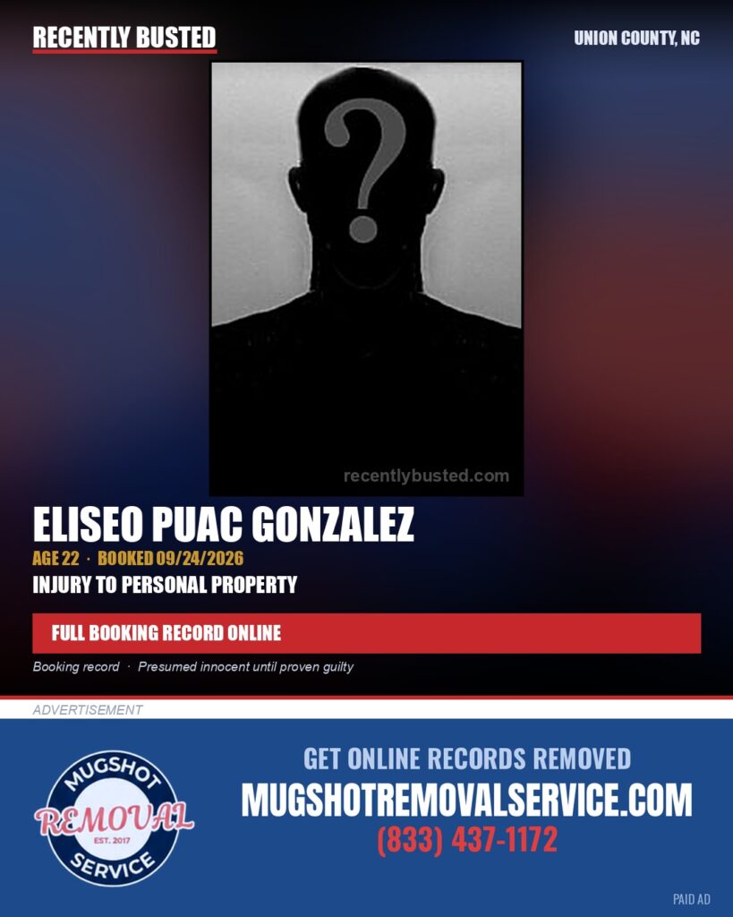GONZALEZ, ELISEO PUAC — arrest record card, Union County, North Carolina