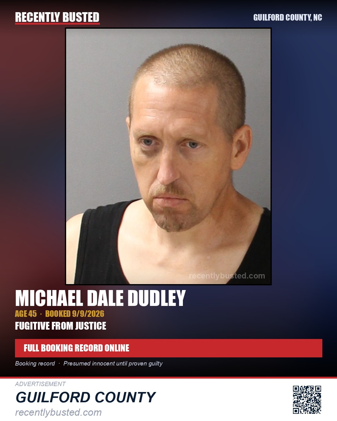MICHAEL DALE DUDLEY — arrest record card, Guilford County, North Carolina