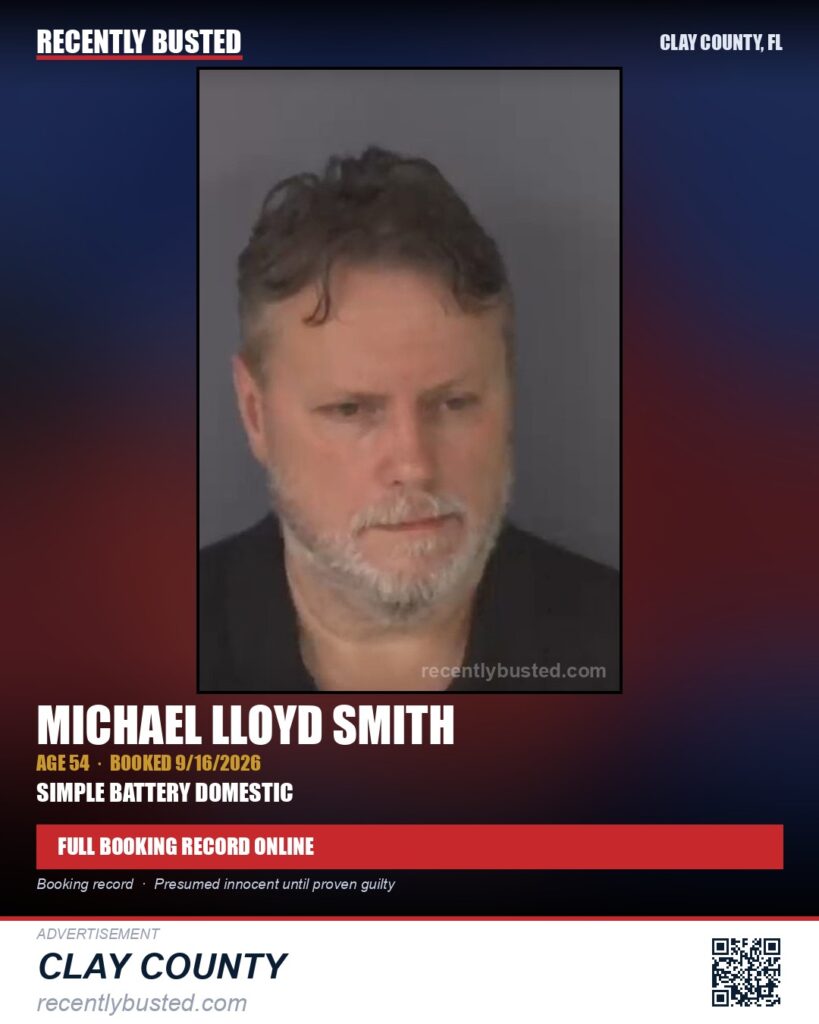 MICHAEL LLOYD SMITH — arrest record card, Clay County, Florida
