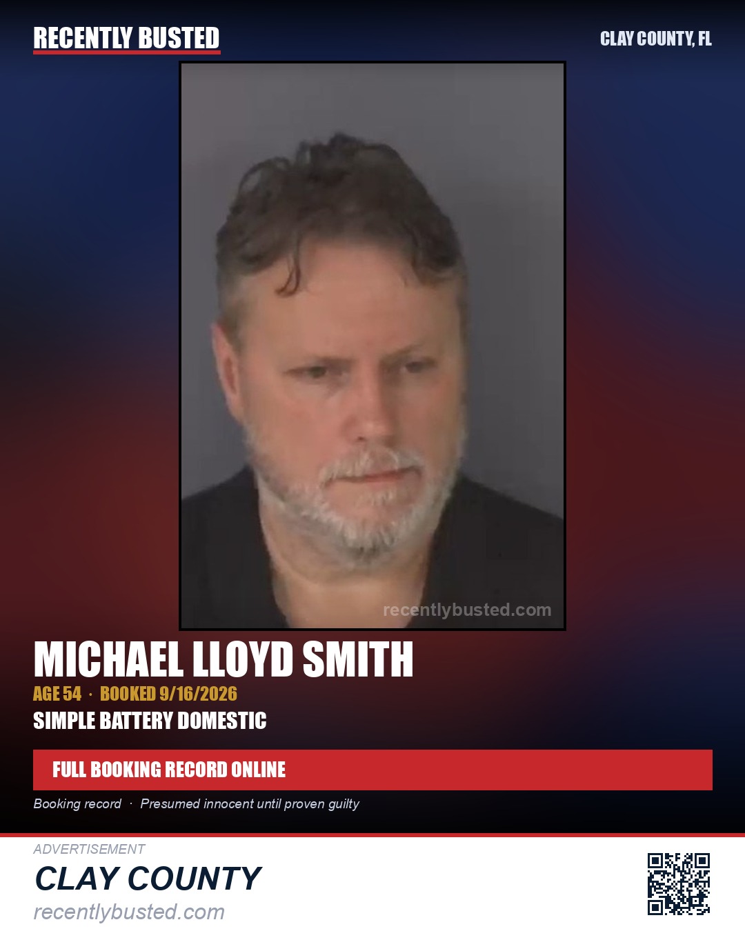 MICHAEL LLOYD SMITH — arrest record card, Clay County, Florida