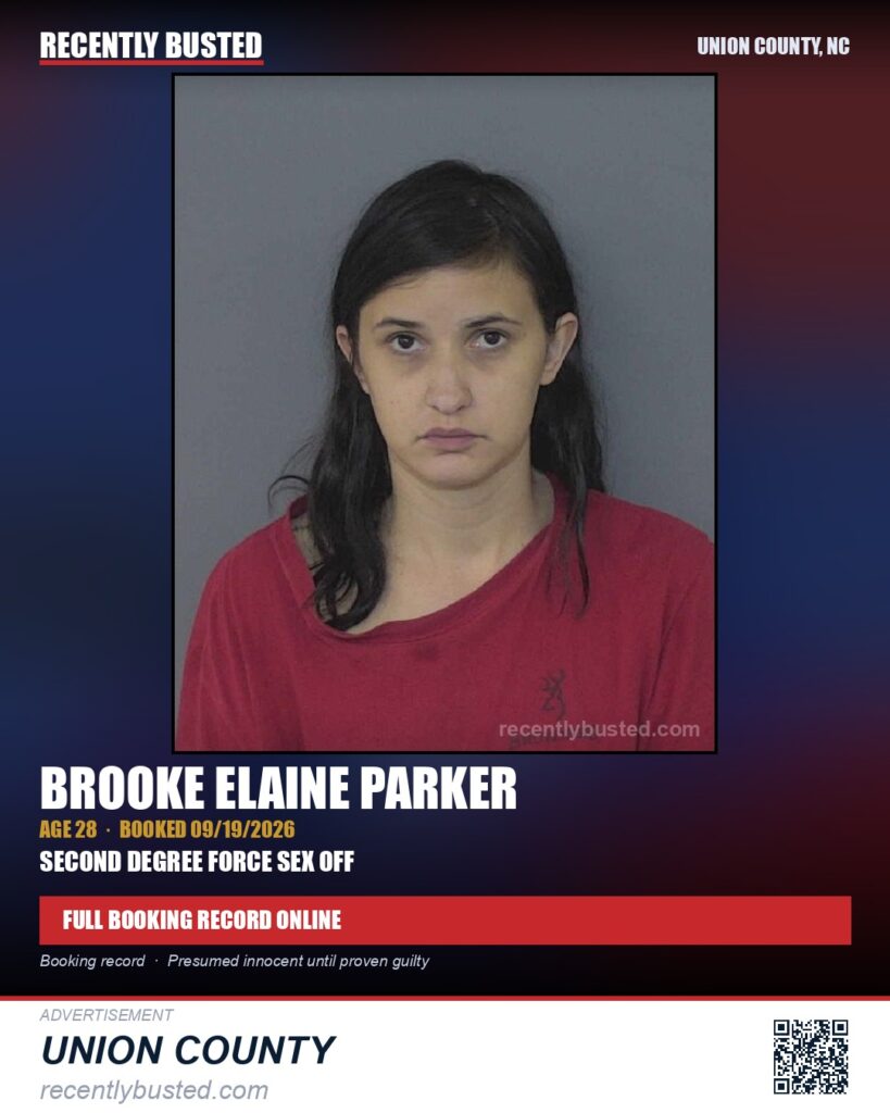 PARKER, BROOKE ELAINE — arrest record card, Union County, North Carolina