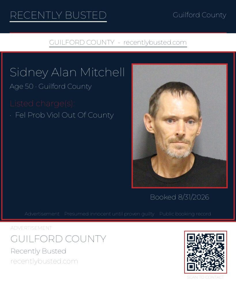 SIDNEY ALAN MITCHELL — arrest record card, Guilford County, North Carolina