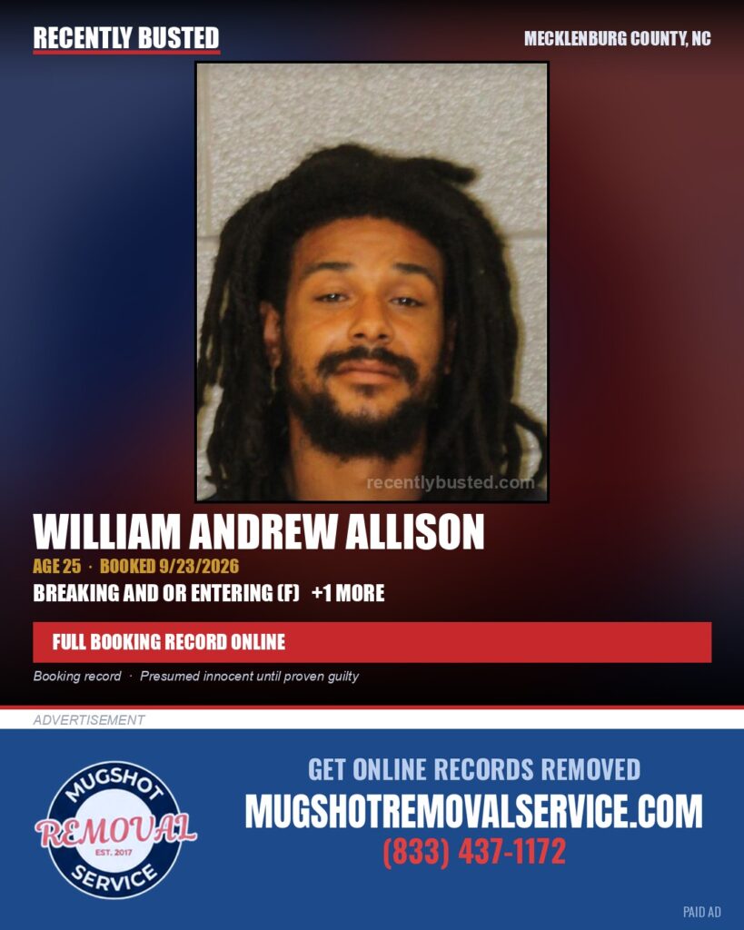 WILLIAM ANDREW ALLISON — arrest record card, Mecklenburg County, North Carolina