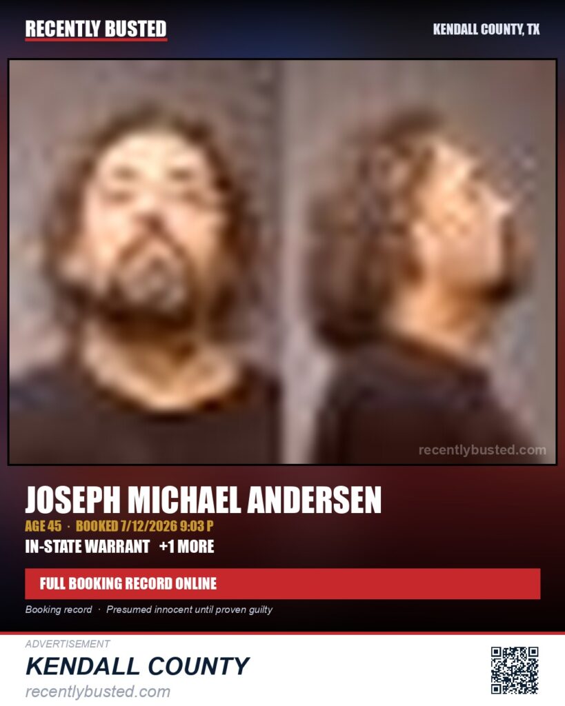 ANDERSEN, JOSEPH MICHAEL — arrest record card, Kendall County, Illinois
