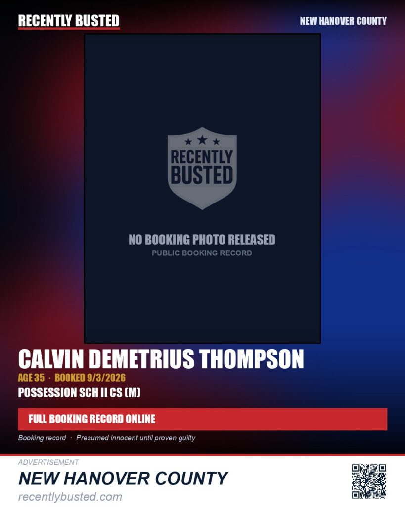CALVIN DEMETRIUS THOMPSON — arrest record card, New Hanover County