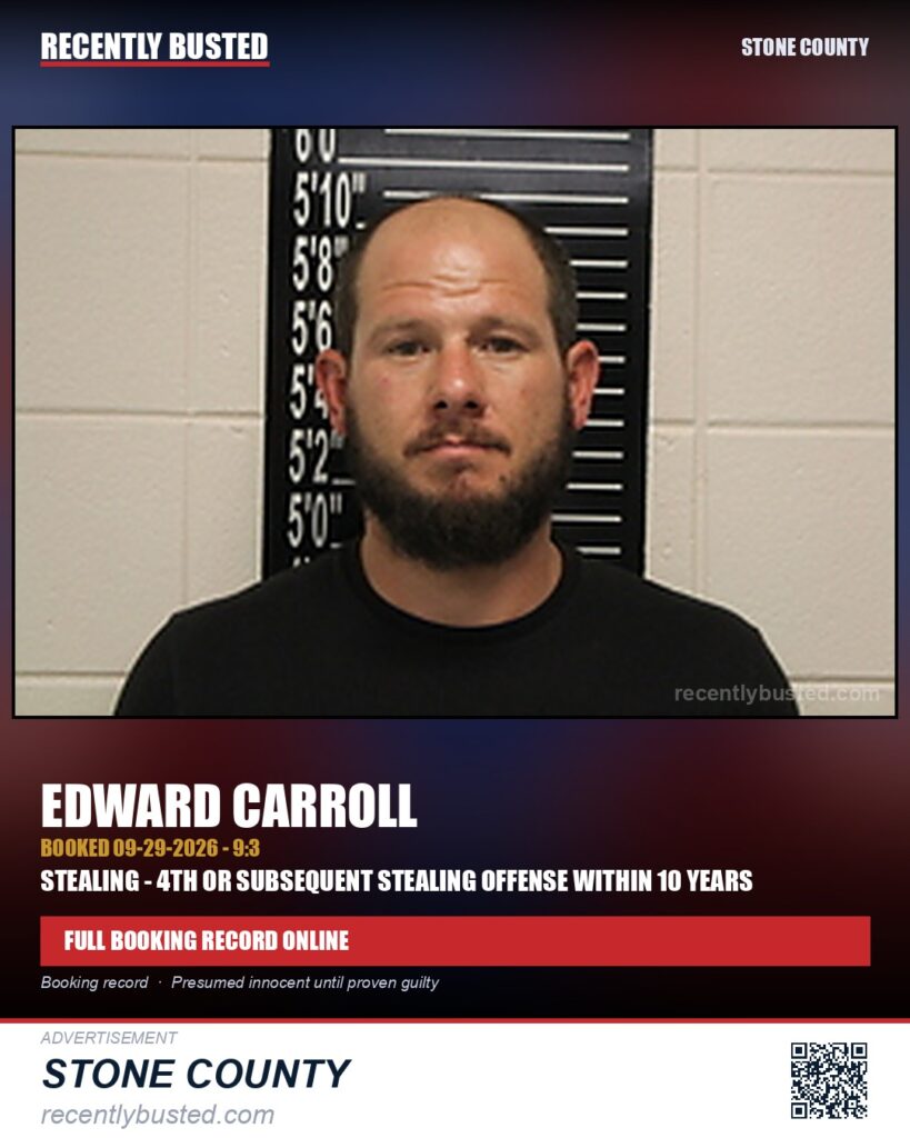 Carroll, Edward — arrest record card, Missouri