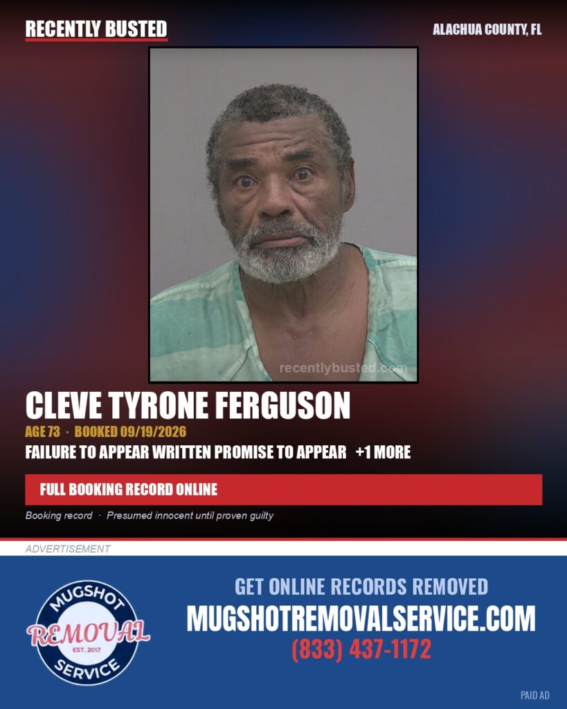 Cleve Tyrone Ferguson — arrest record card, Alachua County, Florida