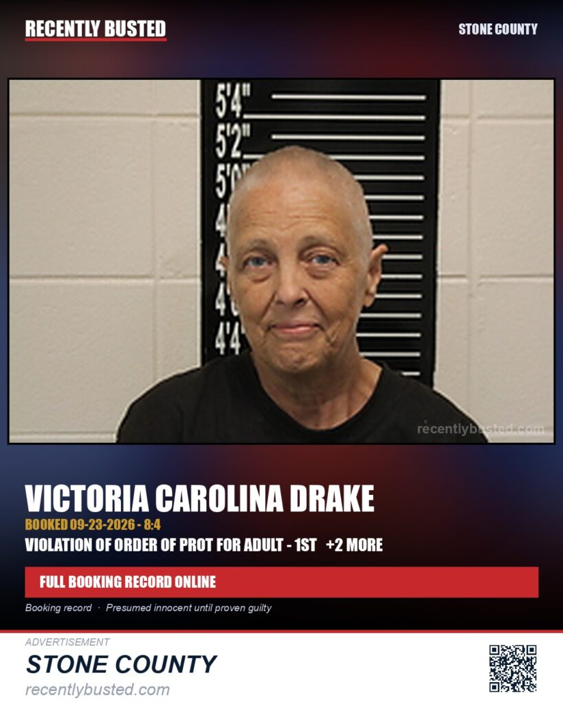 Drake, Victoria Carolina — arrest record card, Stone County