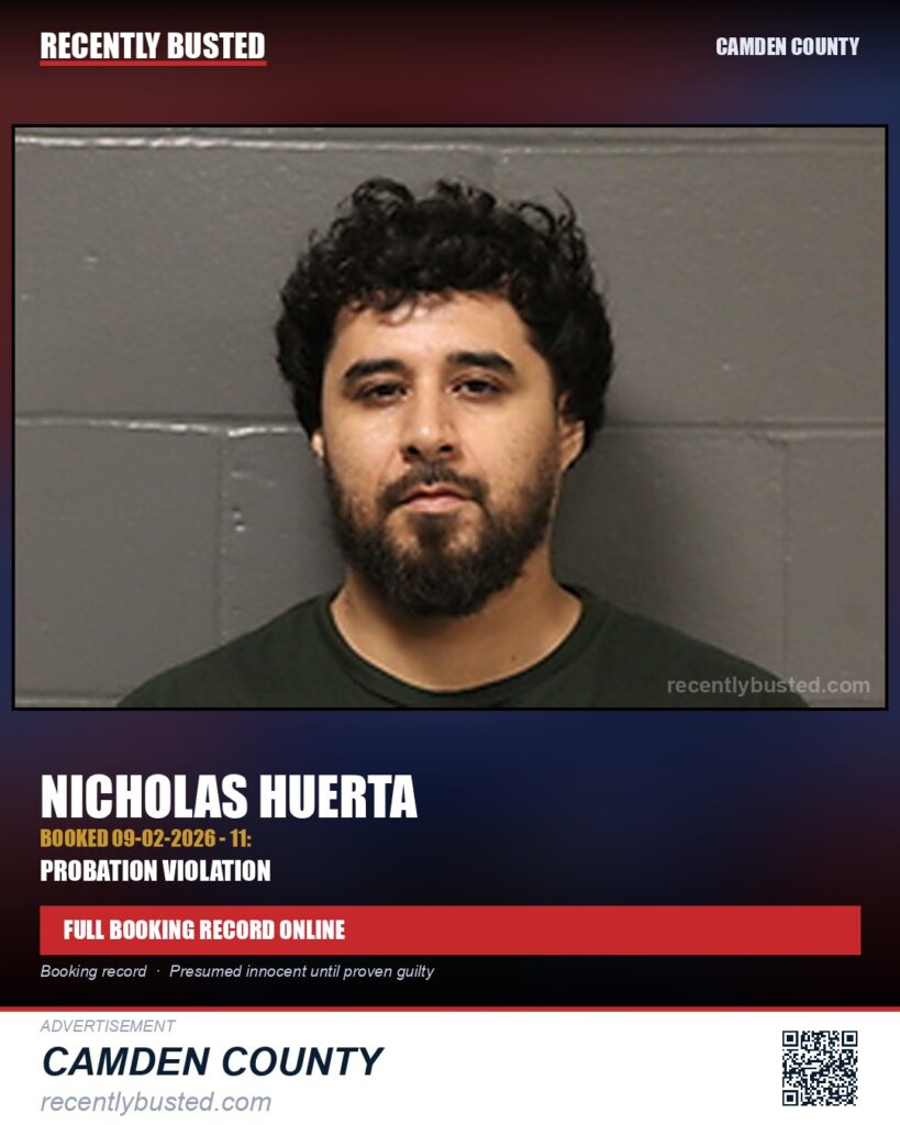 Huerta, Nicholas — arrest record card, Camden County