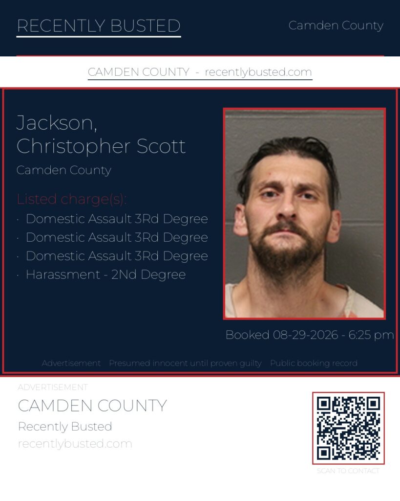 Jackson, Christopher Scott — arrest record card, Camden County