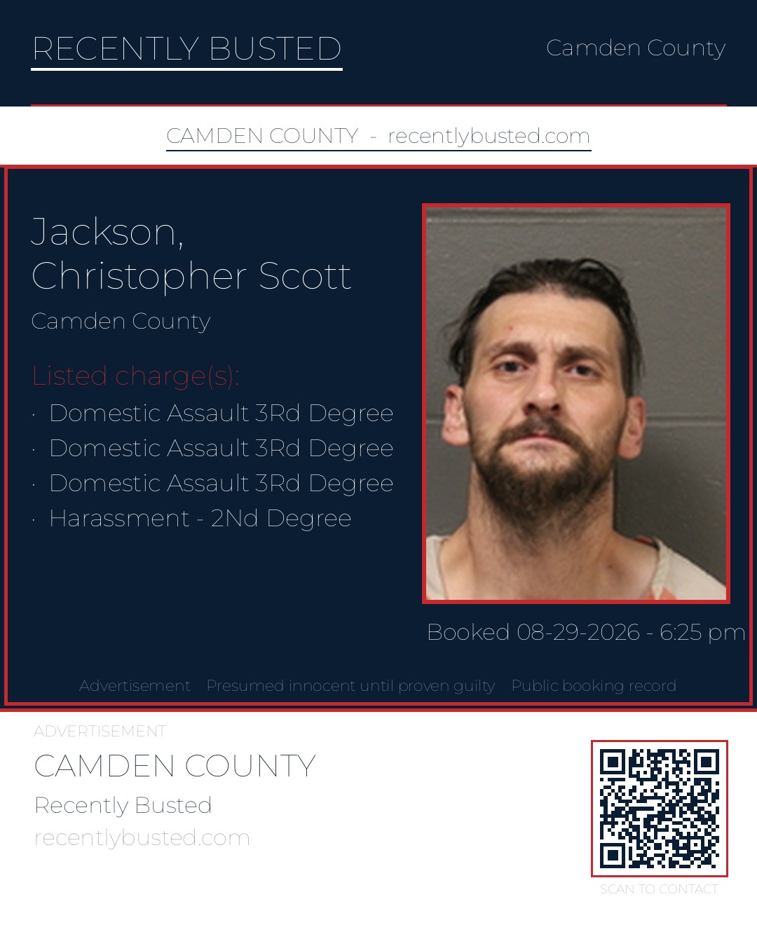 Jackson, Christopher Scott — arrest record card, Camden County