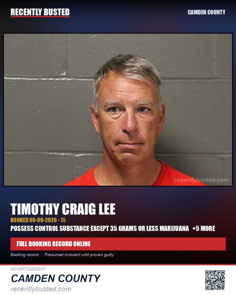 Lee, Timothy Craig — arrest record card, Camden County